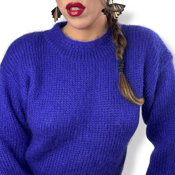 80's purple mohair and wool blend crewneck sweater by RAFAELLA - Picture 1 of 16